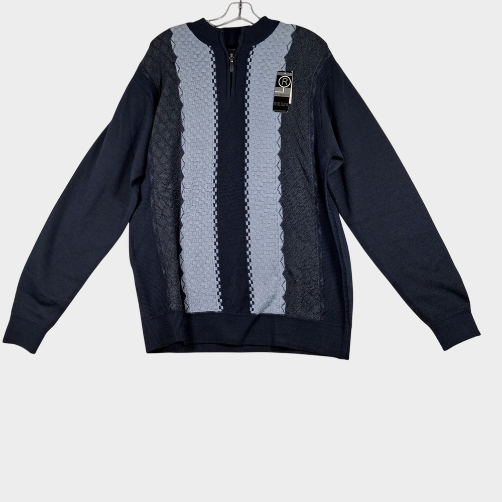 Chereskin Textured Collection Mens XL Navy Blue Quarter Zip Knit Sweater NWT